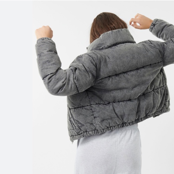 Garage Acid Washed Denim Puffer Jacket Size L EUC - Picture 6 of 8